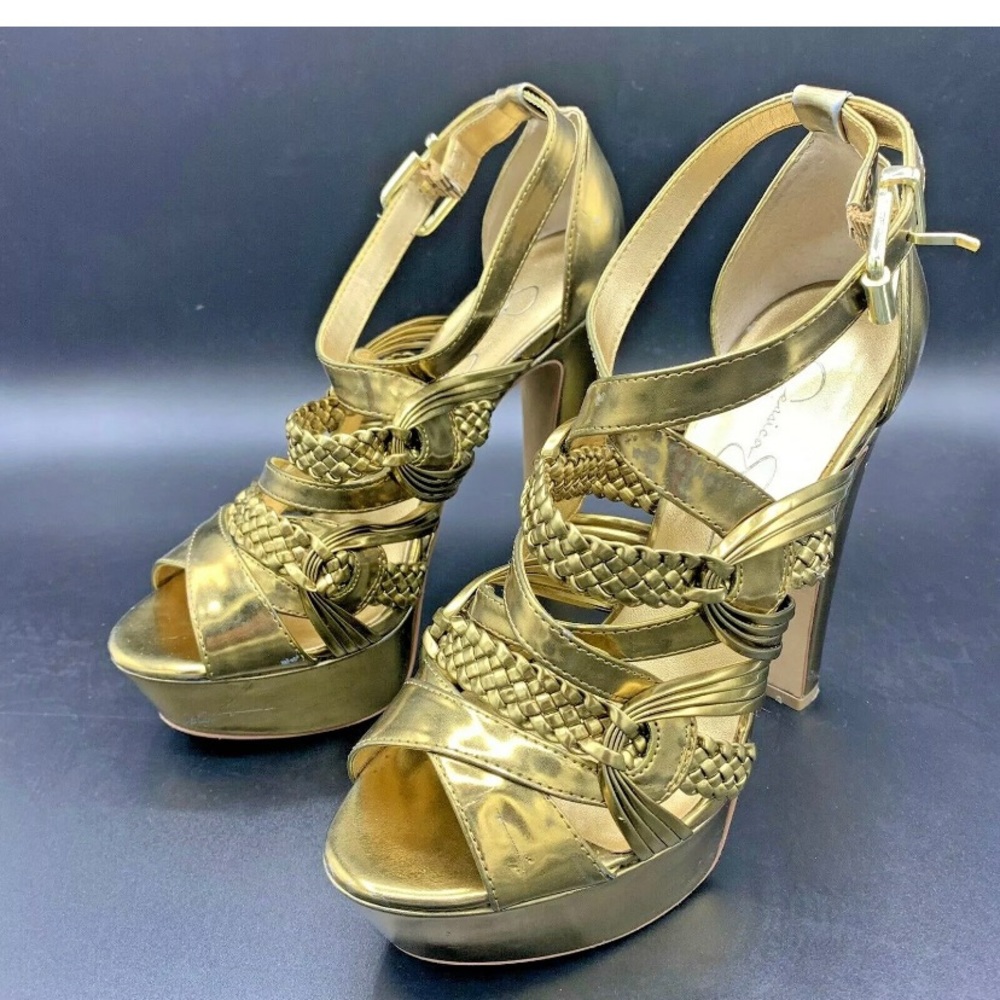 Jessica Simpson Gold Metallic Platform Sandal Heel